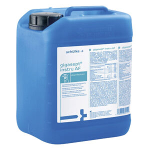 Bidon bleu de 5 litres avec désinfectant de surface instru AF sur fond blanc