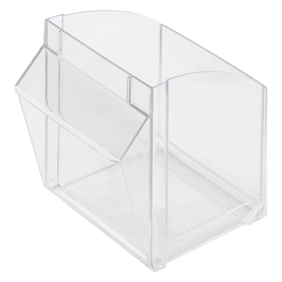Présentoir Stala transparent en plastique avec bords arrondis sur fond blanc