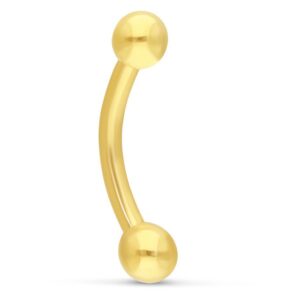 Piercing Microbananabell en or 18K avec deux boules sur fond blanc