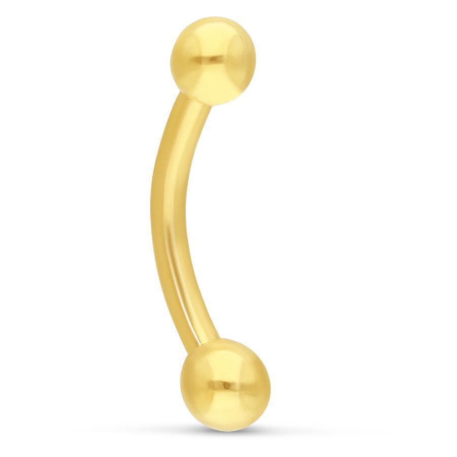 Piercing Microbananabell en or 18K avec deux boules sur fond blanc