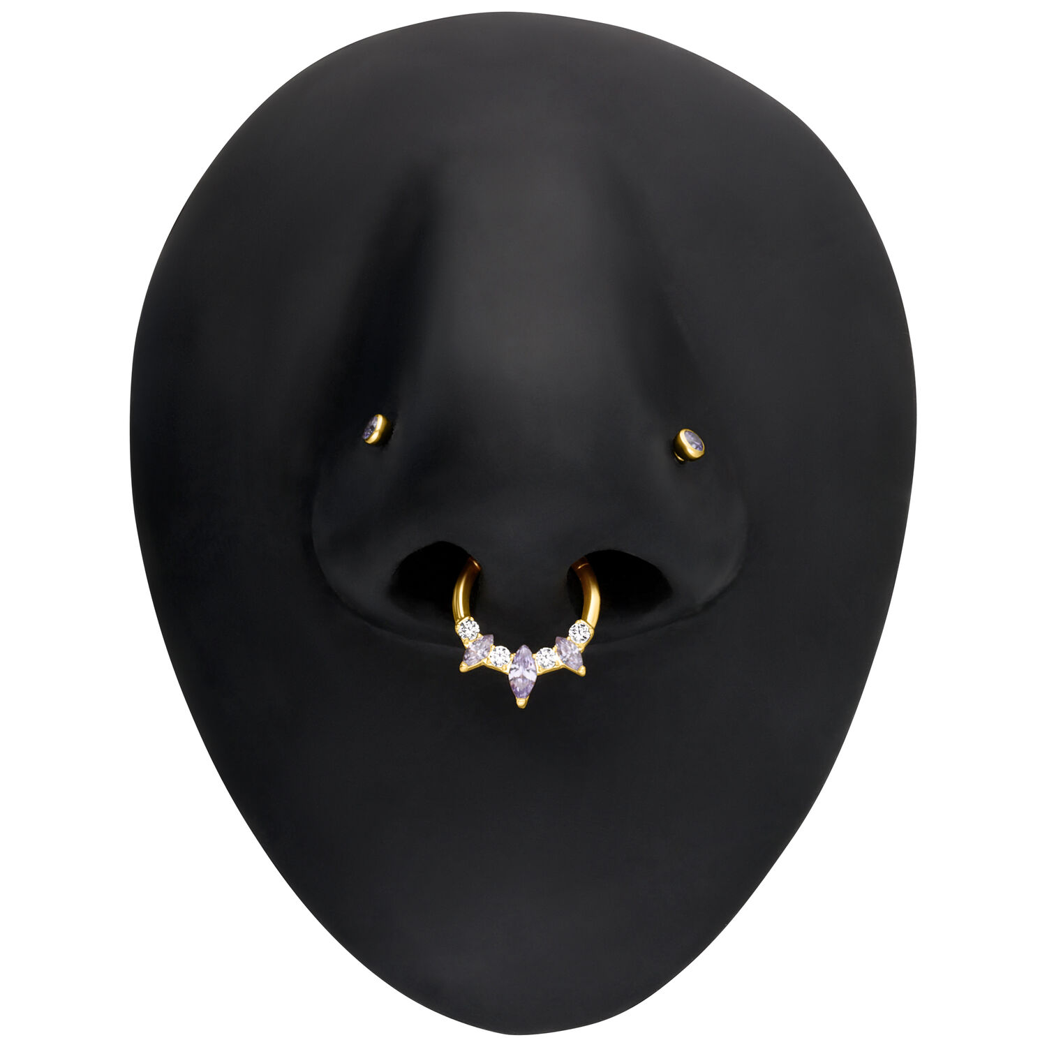 Clicker de Septum Marquise en Or avec Cristaux Clicker de Septum Marquise en or avec cristaux scintillants sur modèle noir