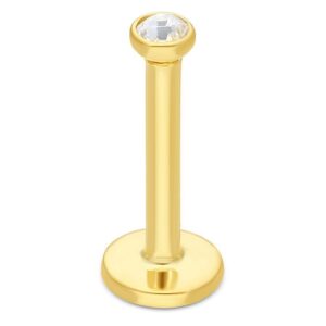 Labret en or 750 avec pierre cristalline sur fond blanc