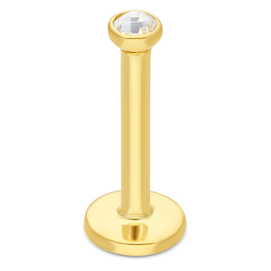Labret en or 18K avec pierre cristalline Labret en or 750 avec pierre cristalline sur fond blanc