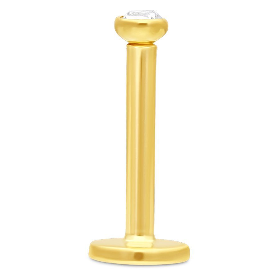 Labret en or 18K avec cristal Labret en or 18K avec cristal clair sur fond blanc