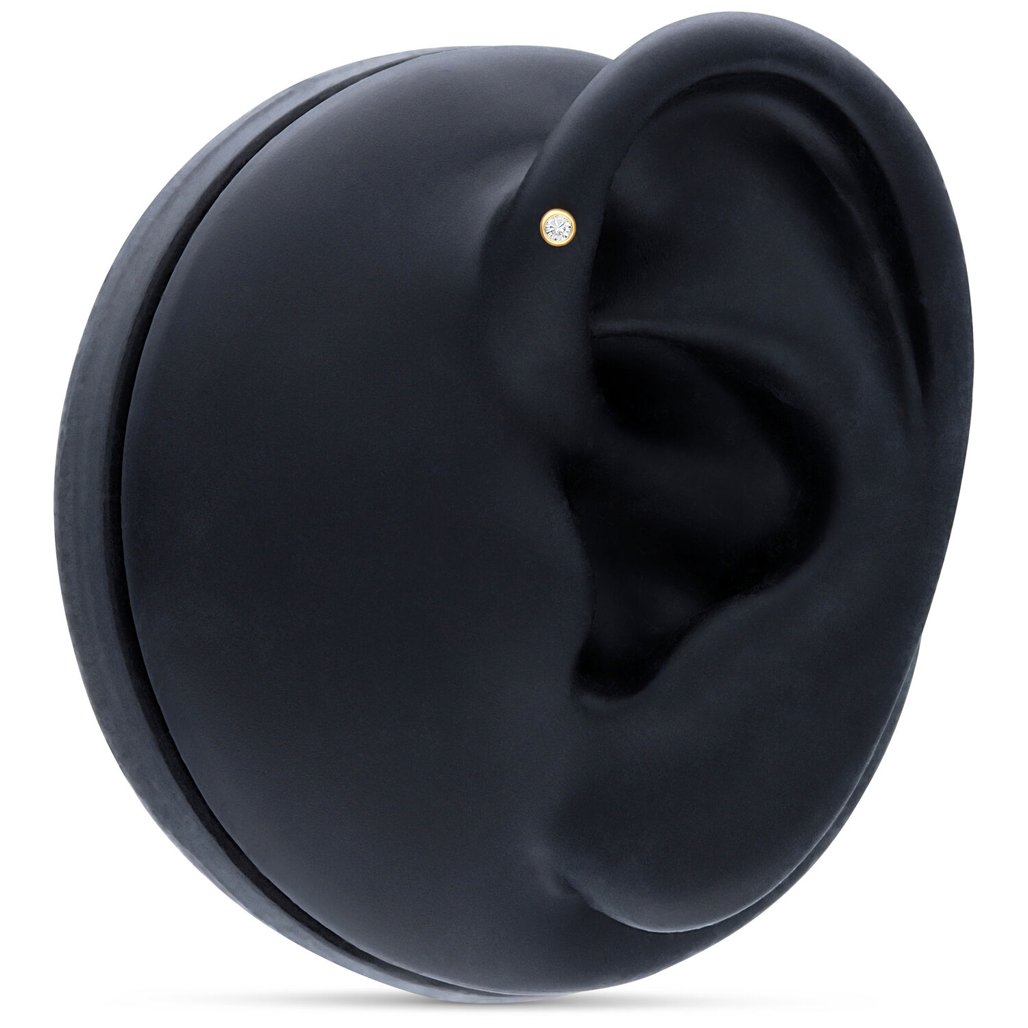 Labret en or 18K avec cristal pour piercing d'oreille Labret en or avec cristal clair sur modèle d'oreille noir