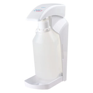 Distributeur Hyclick Vario blanc avec bouteille transparente sur fond blanc