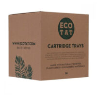 Boîte marron avec logo EcoTat vert et inscription 'Cartridge Holder 50 pcs'.