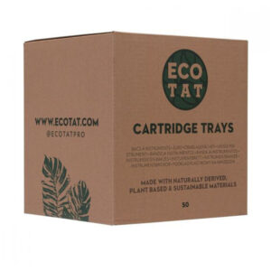 Boîte marron avec logo EcoTat vert et inscription 'Cartridge Holder 50 pcs'.