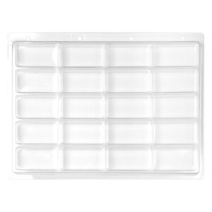 Blister packs transparents avec 20 compartiments rectangulaires sur fond blanc
