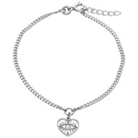 Bracelet argenté avec cœur et cristal Fin bracelet argenté avec pendentif cœur et cristal clair, fermeture réglable