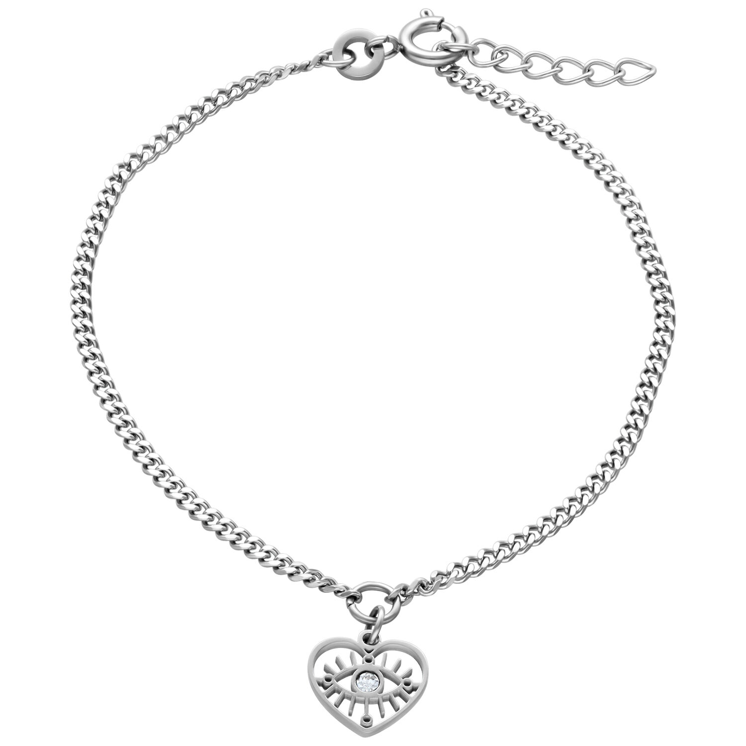 Bracelet argenté avec cœur et cristal Fin bracelet argenté avec pendentif cœur et cristal clair, fermeture réglable