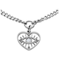 Bracelet fin avec motif cœur et œil Bracelet en argent avec pendentif cœur et cristal clair sur fond blanc