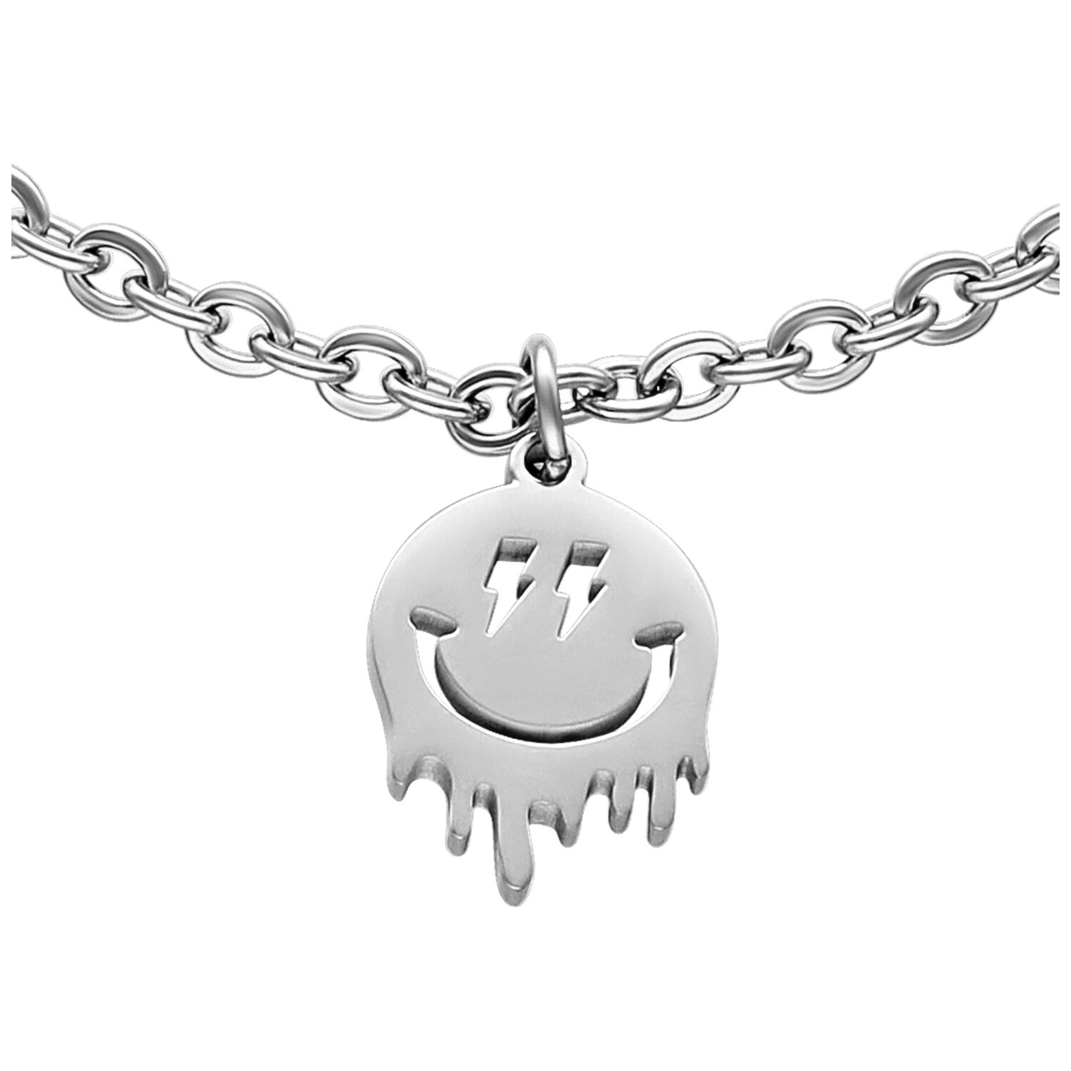 Bracelet Little Smiley en acier chirurgical argenté Bracelet argenté avec pendentif smiley sur fond blanc