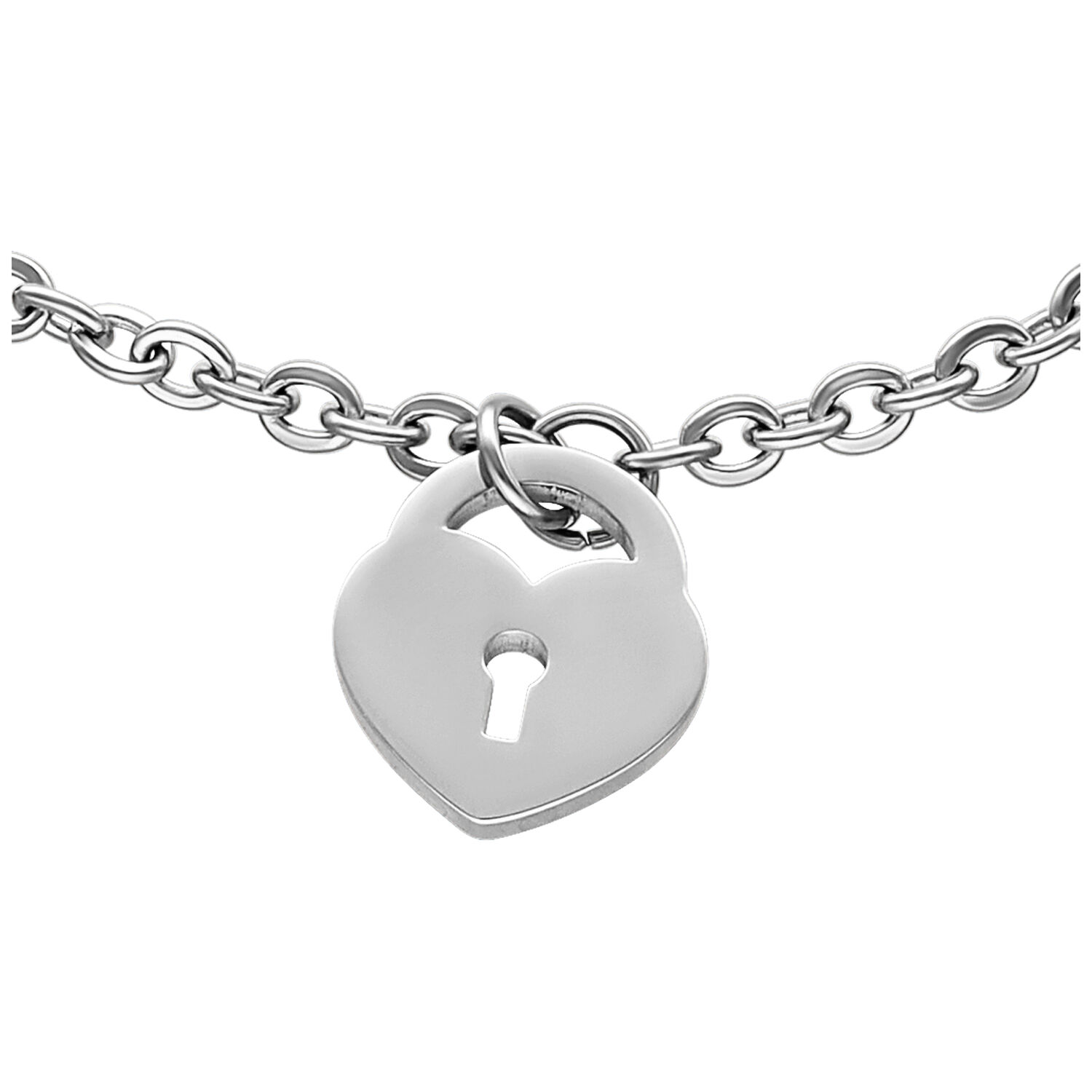 Bracelet élégant avec pendentif cœur-cadenas Bracelet en argent avec pendentif cœur-cadenas sur fond blanc