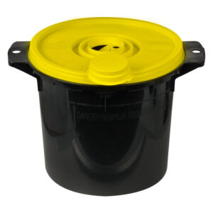 Boîte de sécurité noire avec couvercle jaune sur fond blanc