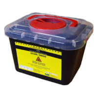 Conteneur de 5 litres avec couvercle rouge Conteneur noir de 5 litres, couvercle rouge et étiquette d'avertissement jaune