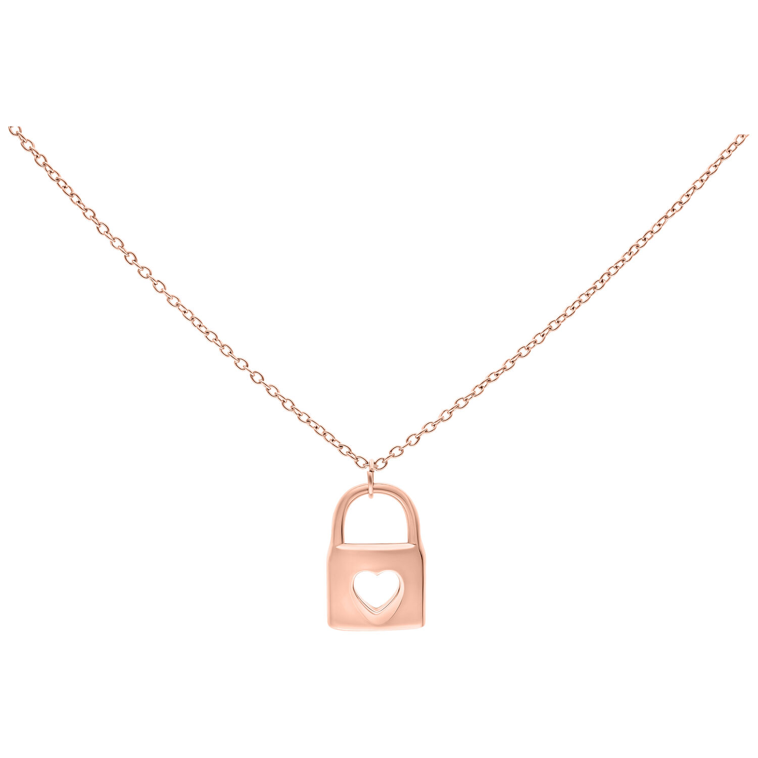 Little Lock chaîne en or rose, 50 cm Chaîne en or rose avec pendentif en forme de cœur sur fond blanc