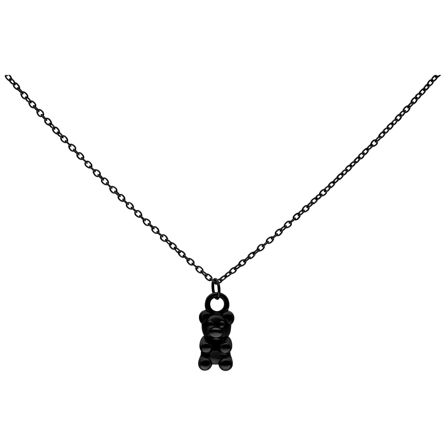 Collier en acier inoxydable avec ourson noir Collier noir avec pendentif ourson en acier chirurgical sur fond blanc