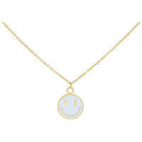 Chaîne Smiley Dorée - Variante Little White Chaîne dorée avec pendentif smiley blanc sur fond blanc
