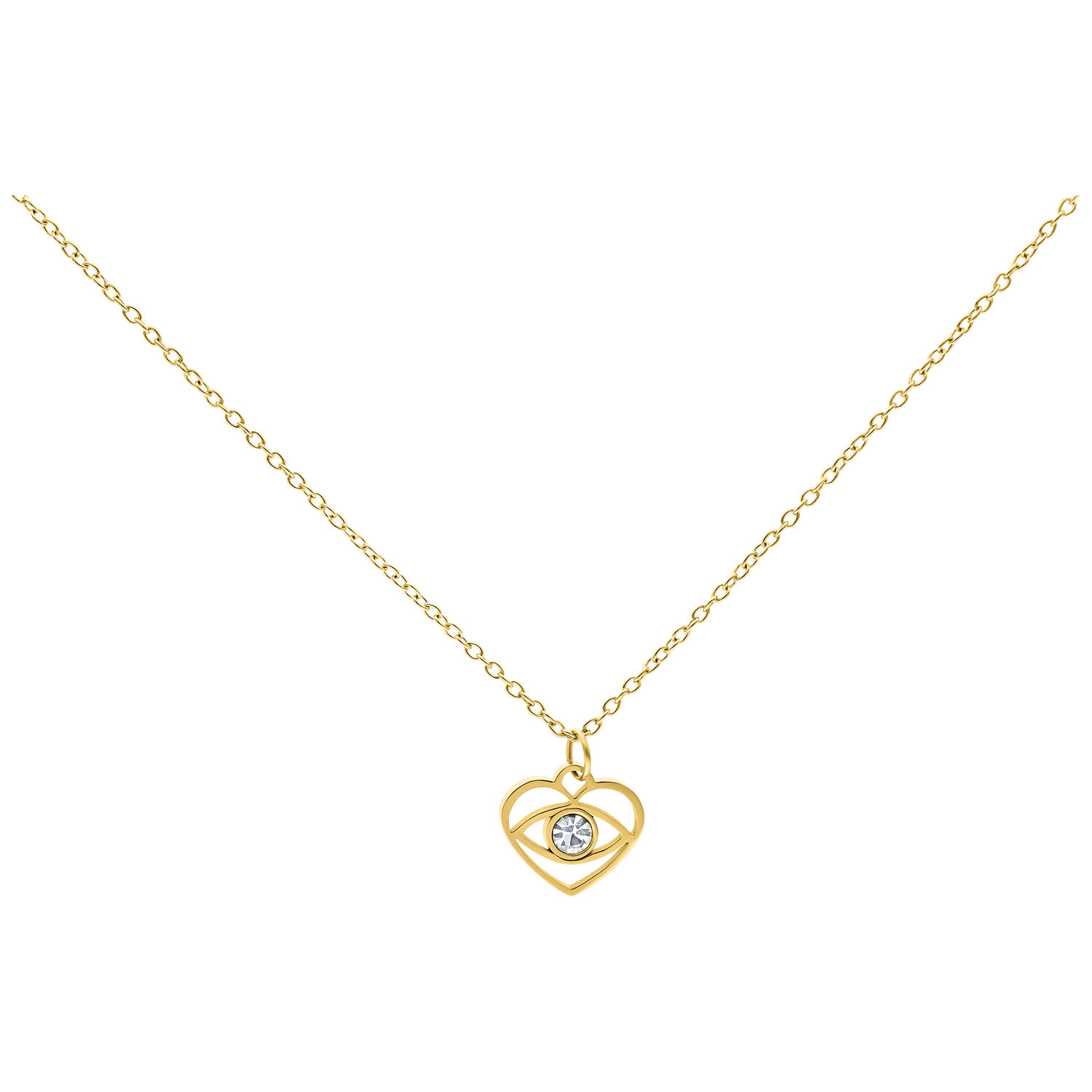 Chaîne Œil Doré Little Dangling Chaîne dorée avec pendentif en forme de cœur et cristal clair