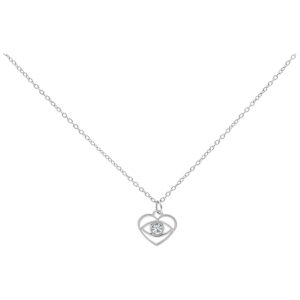 Chaîne argentée avec un petit pendentif œil suspendu sur fond blanc