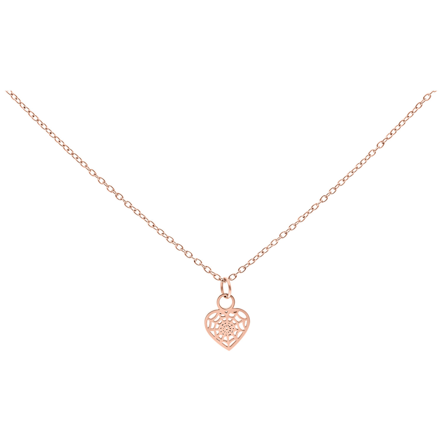 Collier Little Heartweb en or rose 50cm Collier en or rose avec pendentif cœur délicat sur fond blanc