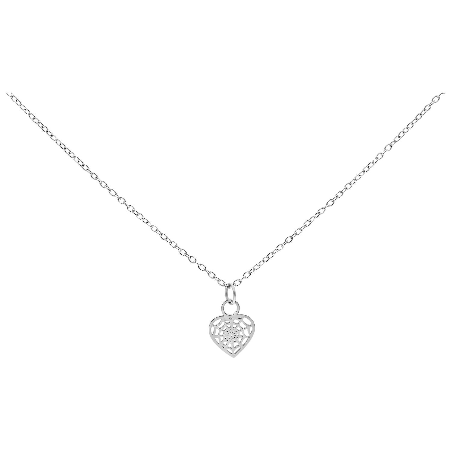 Collier Little Heartweb en acier chirurgical Collier argenté avec pendentif en forme de cœur sur fond blanc
