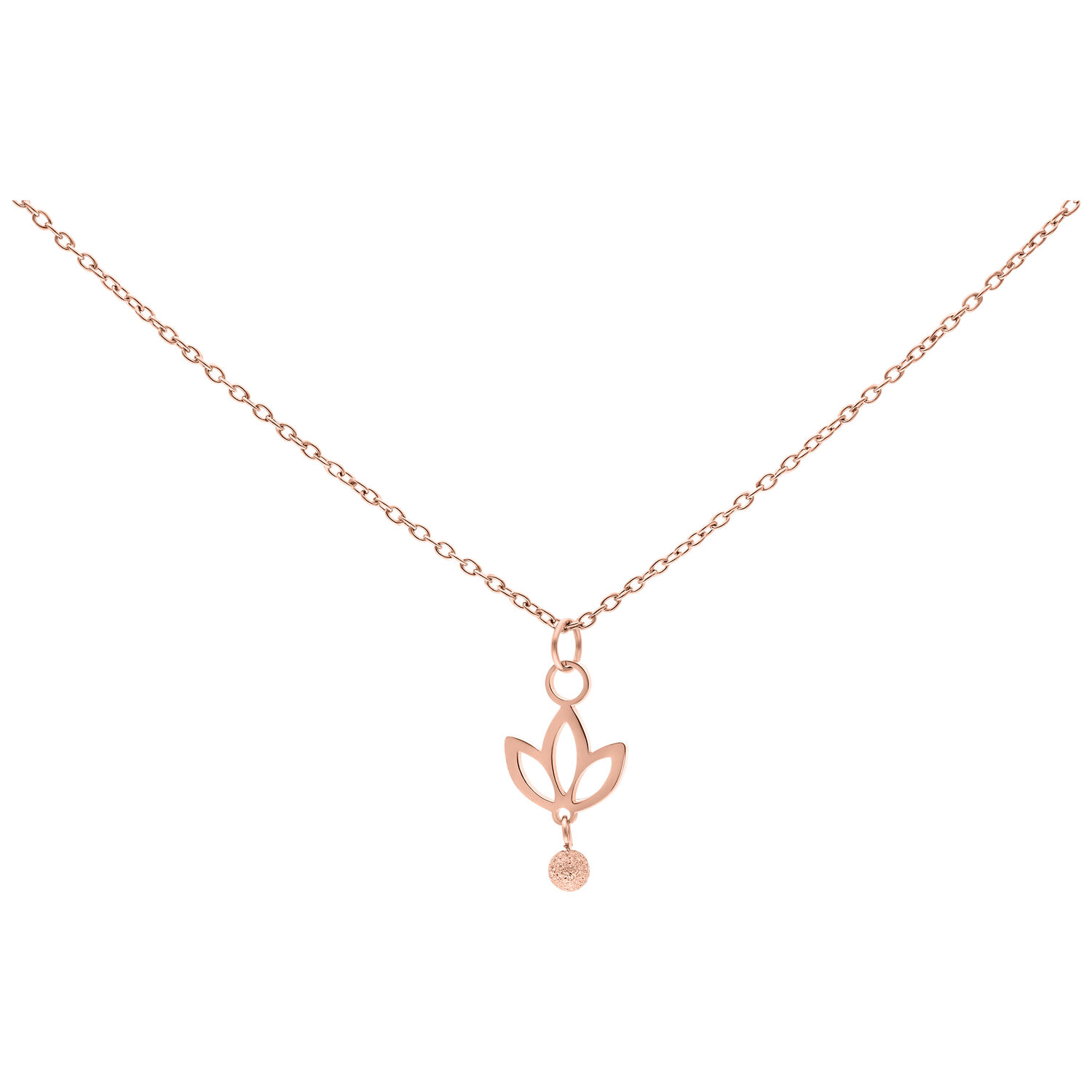 Dangling Lily Collier en or rose Collier en or rose avec pendentif en forme de lys sur fond blanc