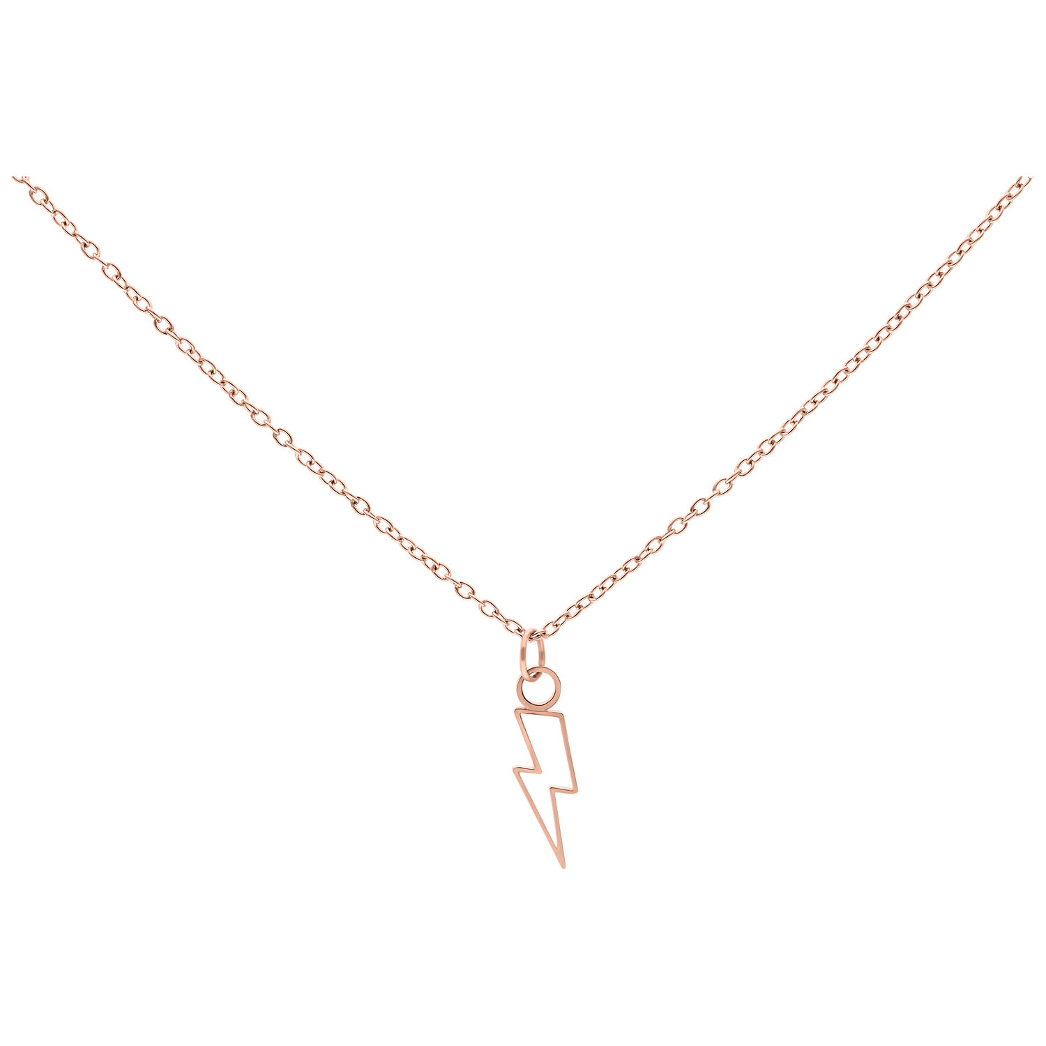 Chaîne Flash en or rose, 50 cm de long Chaîne en or rose avec pendentif éclair, 50 cm, sur fond blanc