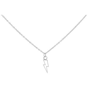 Collier Flash argenté avec pendentif éclair sur fond blanc