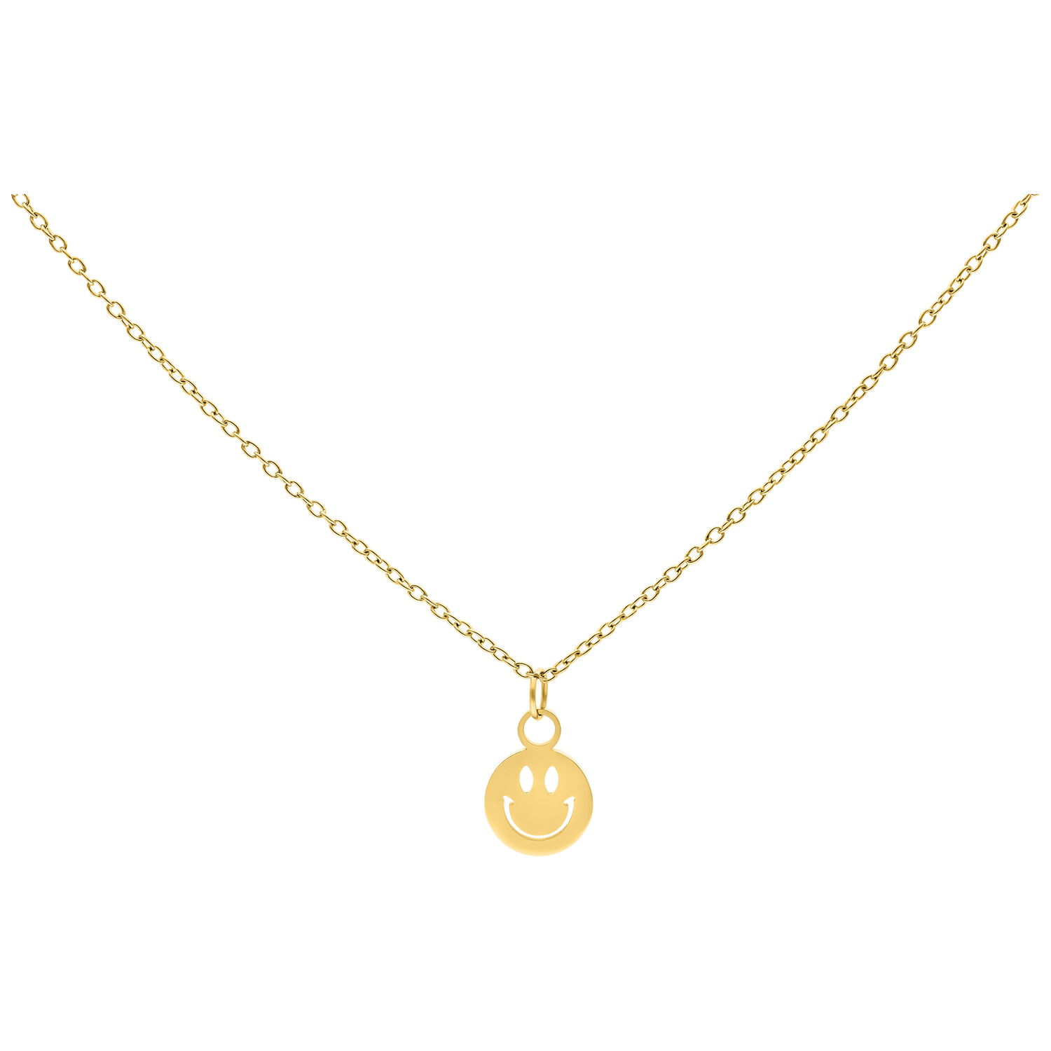Collier Smiley doré en acier chirurgical Collier doré avec pendentif Smiley sur fond blanc