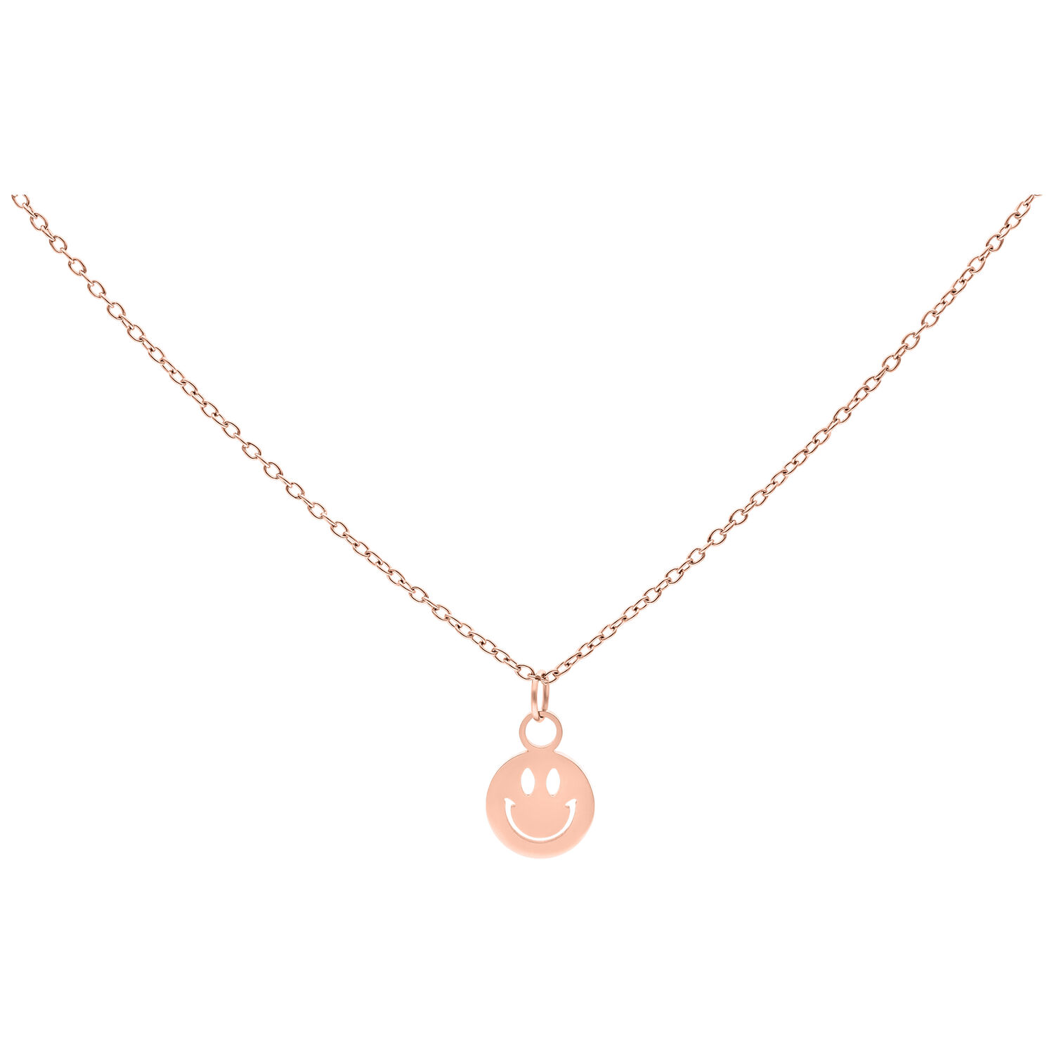 Little Smiley Collier en or rose Collier en or rose avec pendentif Smiley sur fond blanc