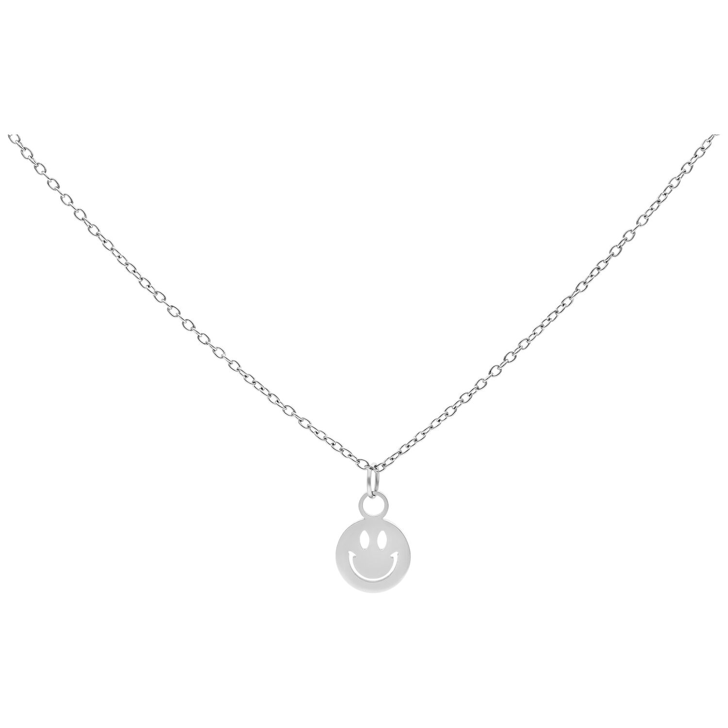 Little Smiley Collier en acier chirurgical Collier Smiley argenté en acier chirurgical sur fond blanc