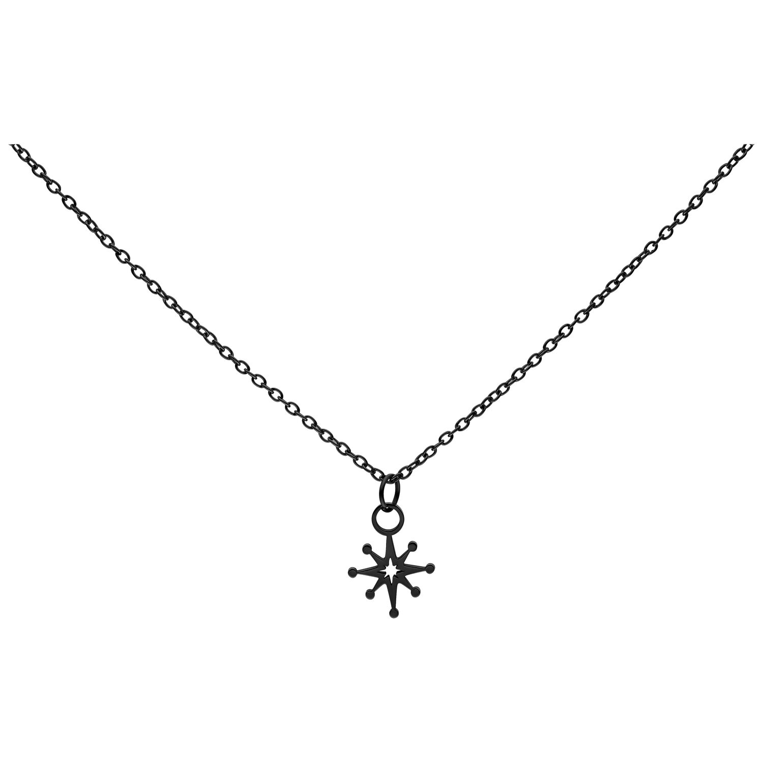 Collier Polar Star en Noir, 50 cm Collier noir Polar Star en acier chirurgical 316L sur fond blanc