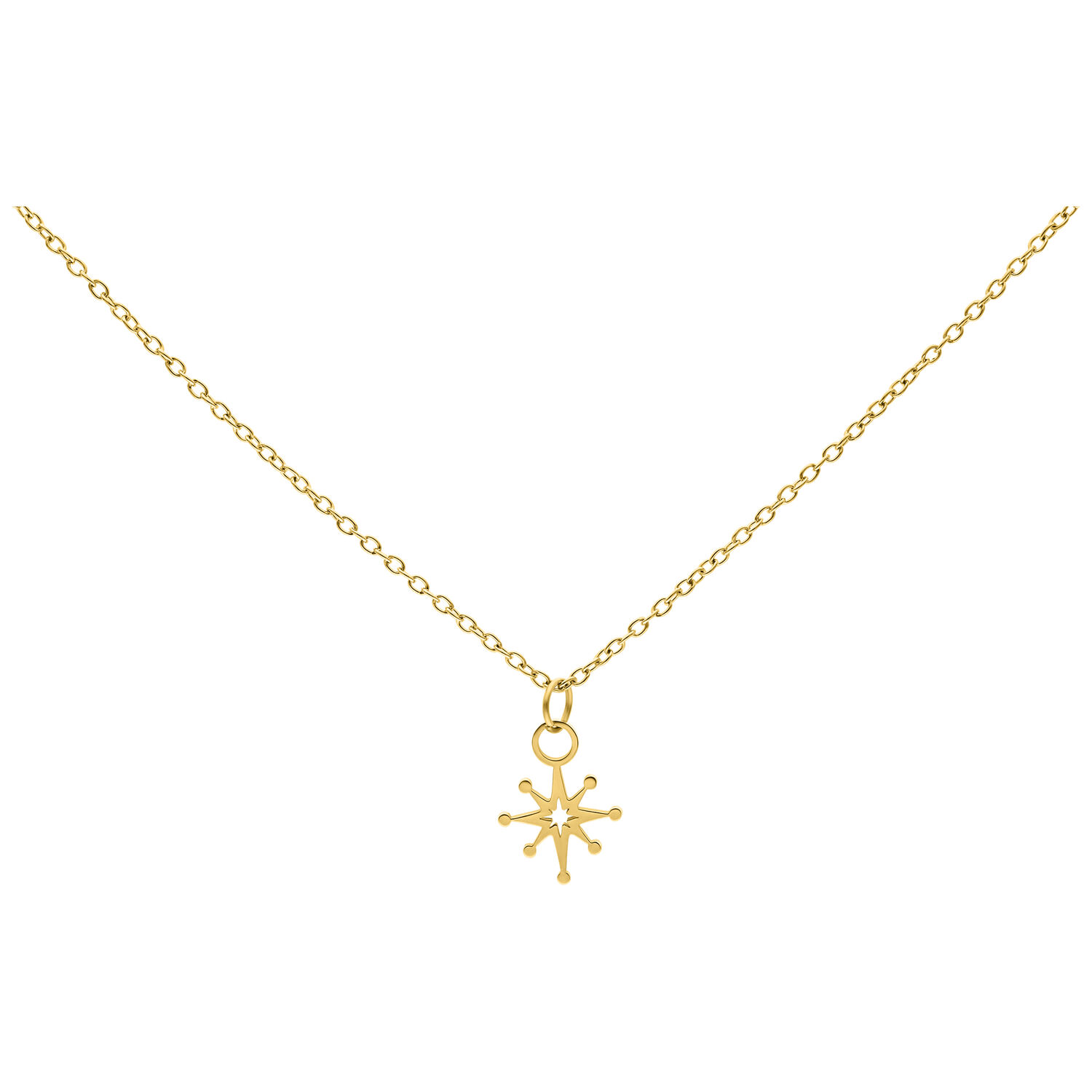 Chaîne Étoile Polaire dorée en acier chirurgical Chaîne dorée avec pendentif étoile polaire sur fond blanc