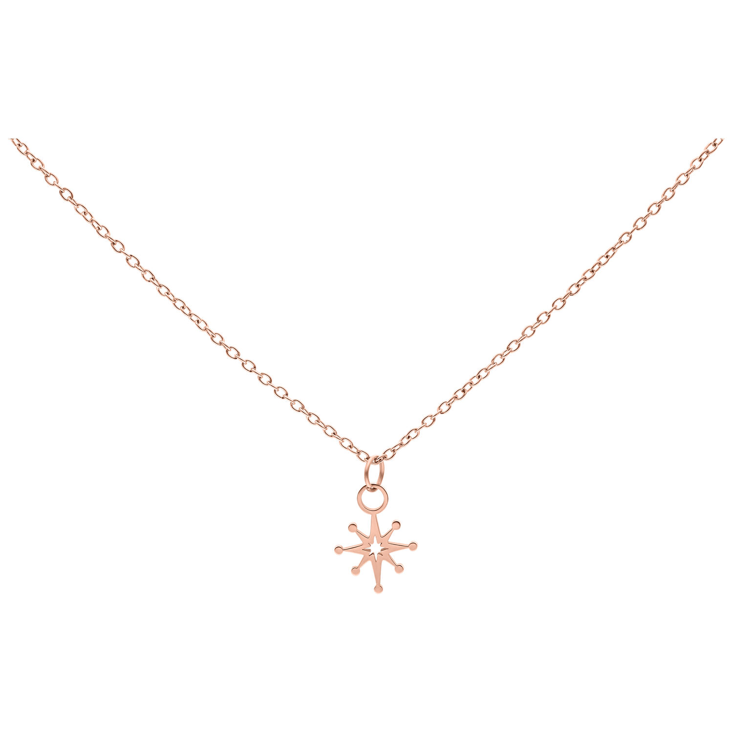 Collier Polar Star en or rose, 50 cm Collier fin Polar Star en acier chirurgical en or rose sur fond blanc