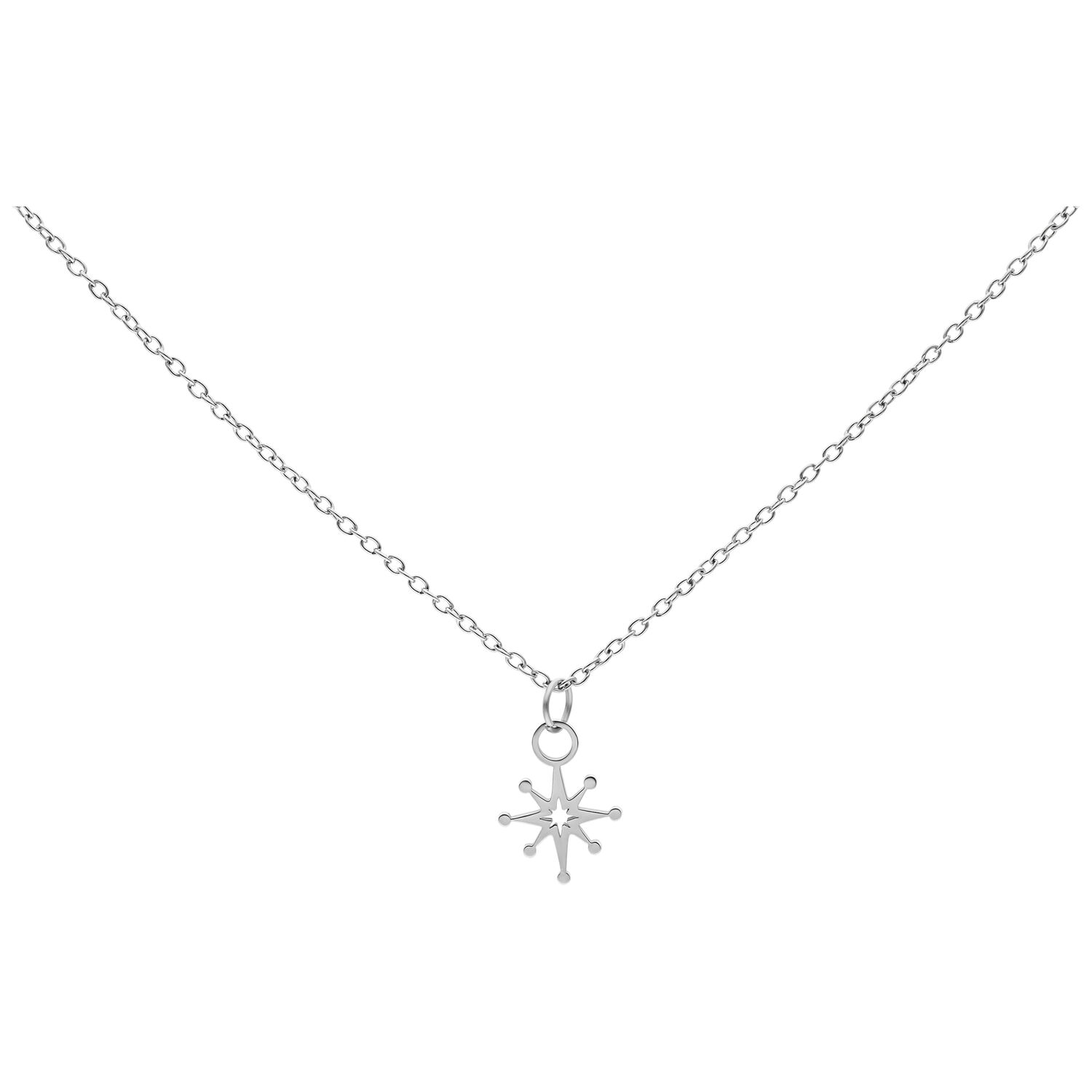 Collier argenté avec pendentif étoile polaire sur fond blanc