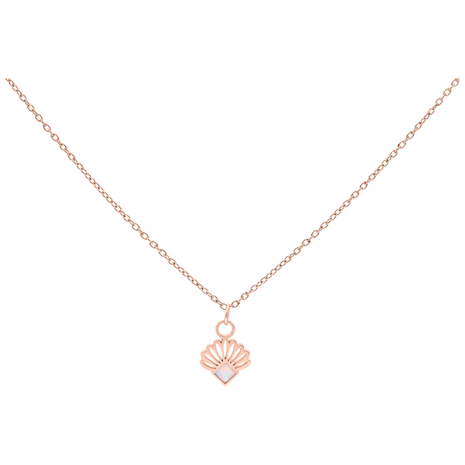 Collier éventail opale en or rose 50 cm Collier avec pendentif en opale synthétique en or rose, 50 cm de long