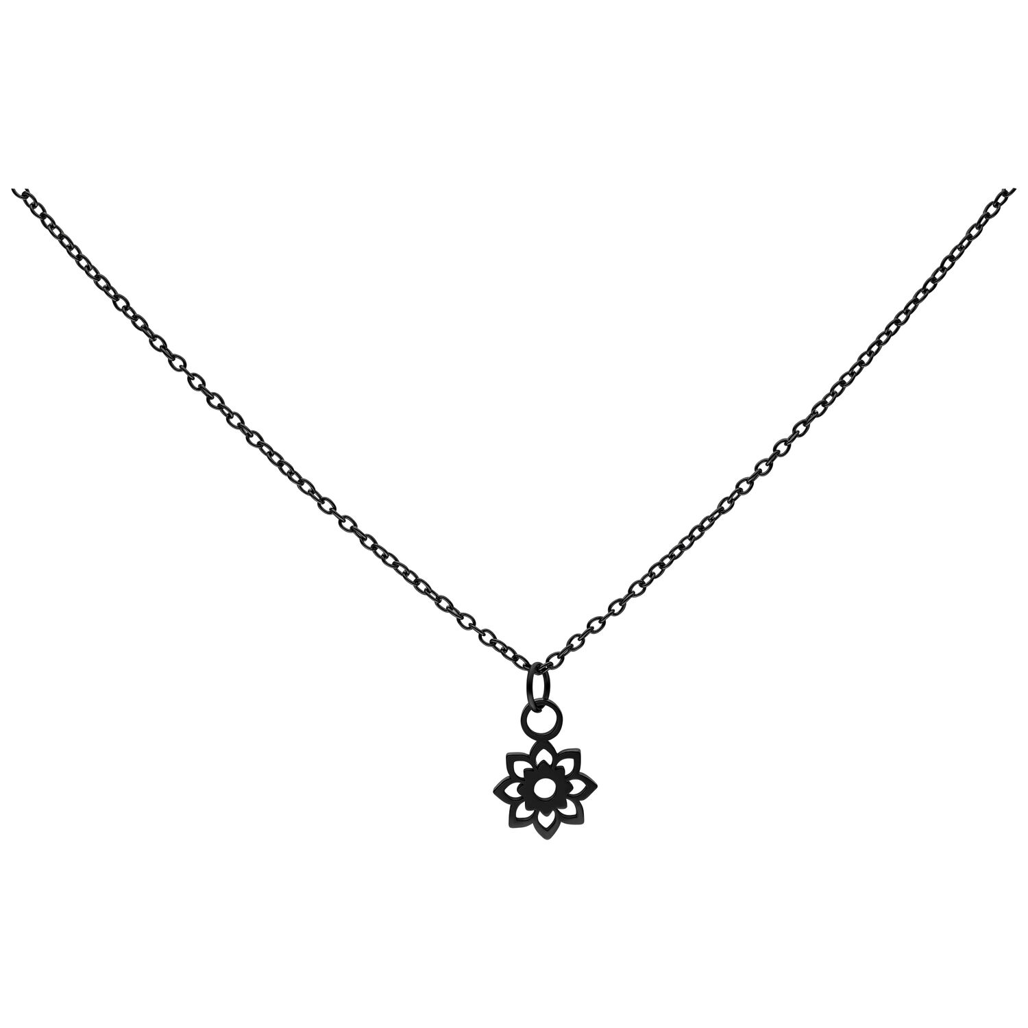 Collier Little Sunflower noir en acier chirurgical Collier noir avec pendentif tournesol en acier chirurgical sur fond blanc