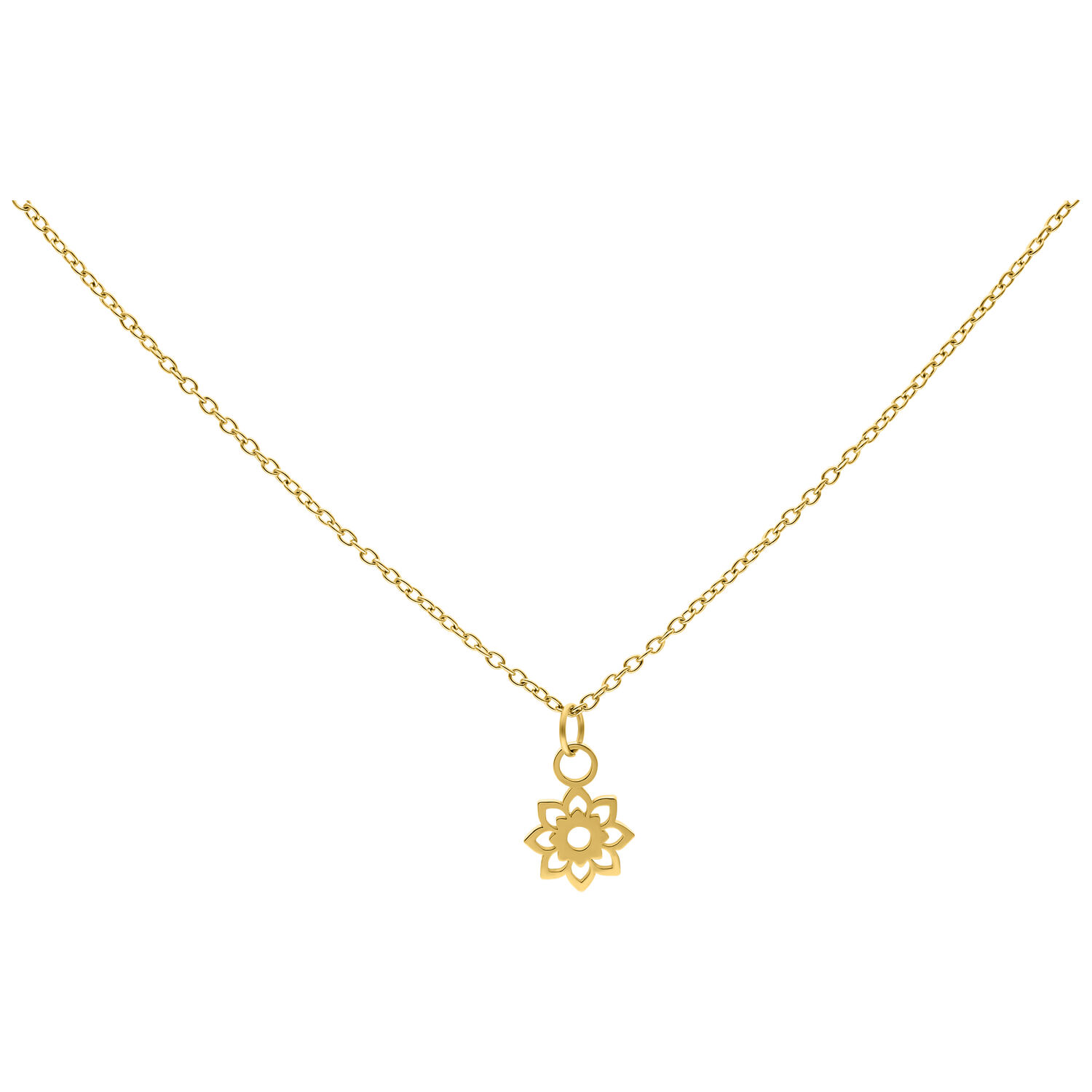 Collier Little Sunflower doré en acier chirurgical Collier doré avec petit pendentif tournesol sur fond blanc