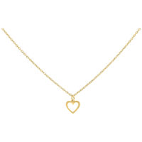 Collier cœur doré en acier chirurgical Fine chaîne dorée avec pendentif en forme de cœur sur fond blanc