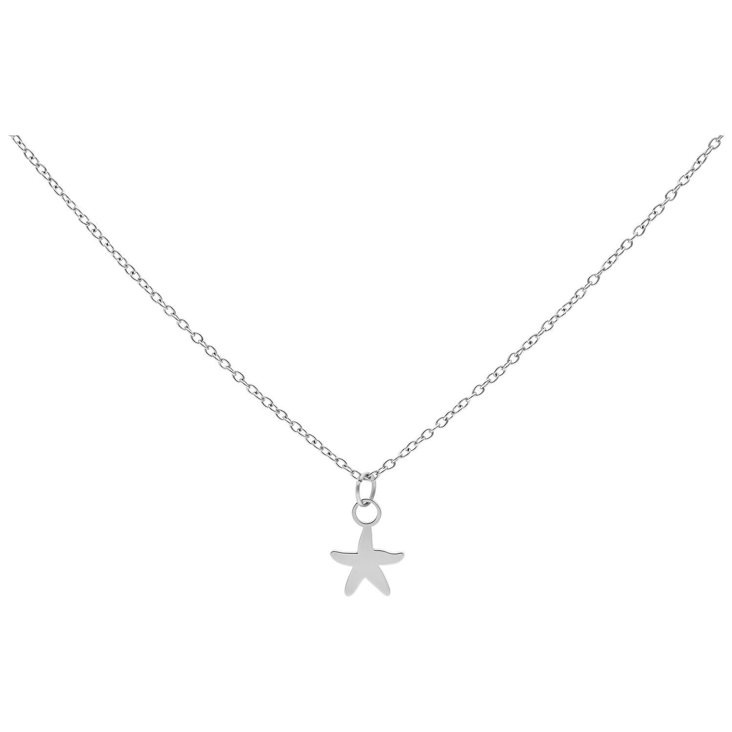 Collier Little Starfish argenté en acier Collier argenté avec petit pendentif étoile de mer sur fond blanc