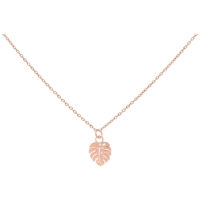 Collier Feuille de Monstera Or Rose 50 cm Collier avec pendentif feuille de Monstera en or rose sur fond blanc