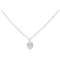 Collier Monstera Leaf en argent 50 cm Collier en argent avec pendentif feuille de Monstera sur fond blanc