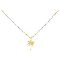 Chaîne Palm dorée en acier chirurgical 50cm Chaîne dorée avec pendentif palmier sur fond blanc, 50 cm de long