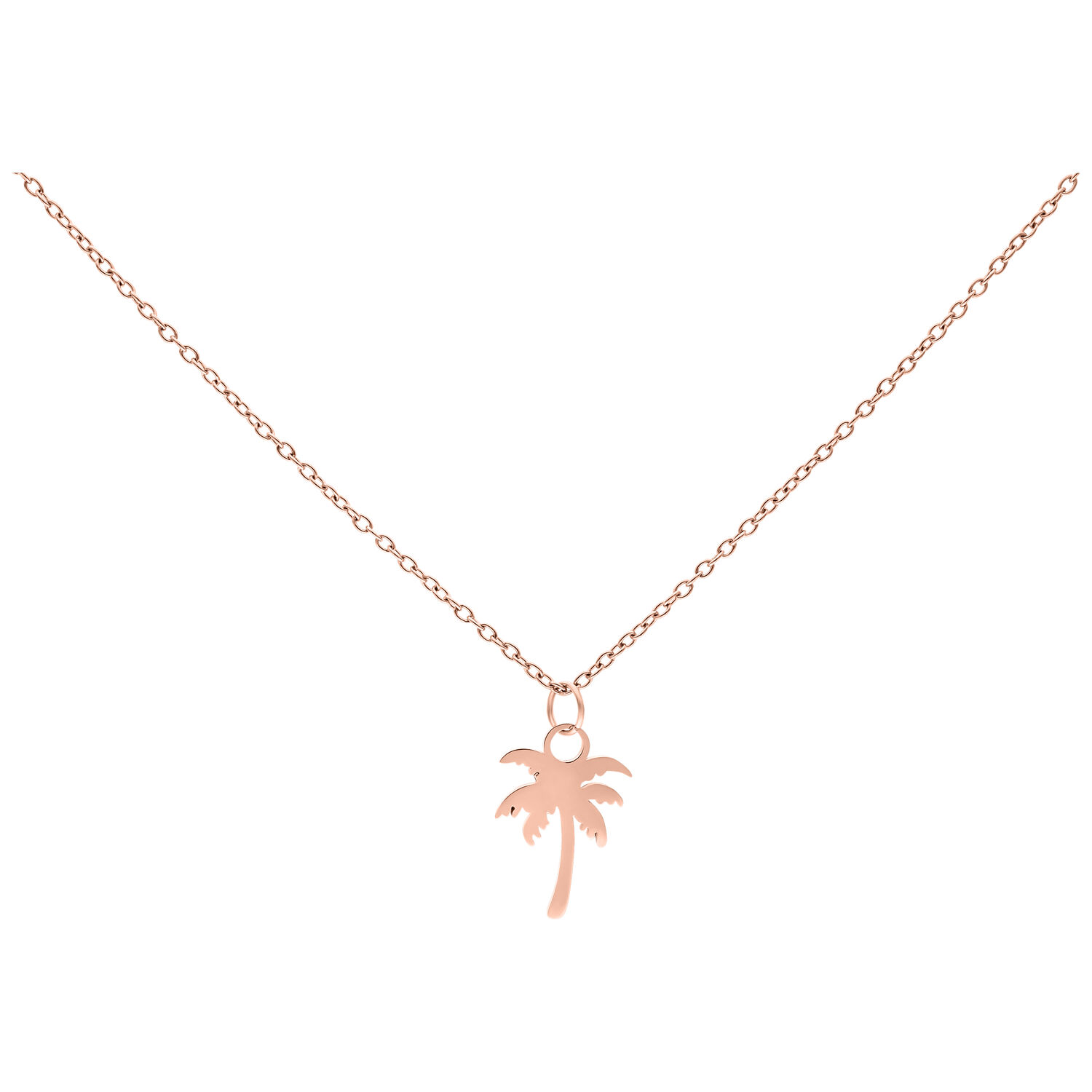 Palm Kette en or rose de Wildcat Collier en or rose avec pendentif palmier sur fond blanc