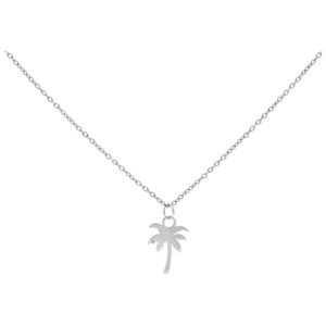 Collier argenté avec pendentif palmier sur fond blanc