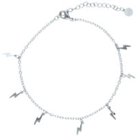 Bracelet de cheville Flash argenté en acier chirurgical Bracelet de cheville argenté avec pendentifs éclairs sur fond blanc