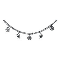 Bracelet de cheville noir Spider Pentagram Bracelet de cheville noir avec pendentifs araignée et pentagramme sur fond blanc