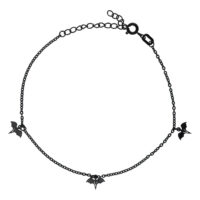 Bracelet de cheville noir avec chauve-souris en acier inoxydable Bracelet de cheville noir avec pendentifs chauve-souris sur fond blanc